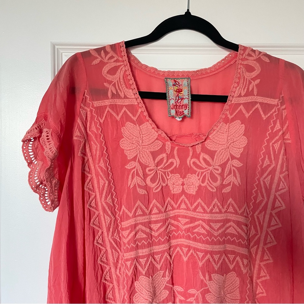 Johnny Was Coral Embroidered Boho Blouse - Picture 2 of 4